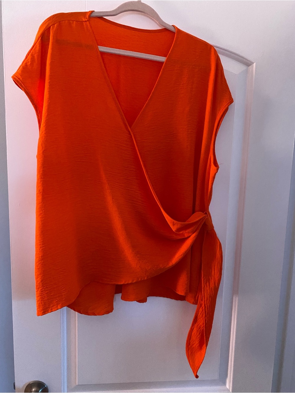 Women's Orange Side-Tie V-Neck Top